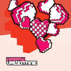 Colorful Valentine card with 3D hearts. Vector illustration.