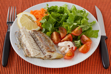 fried swordfish with salad