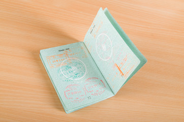 Passport with airport stamps