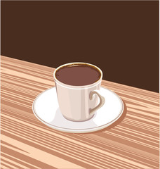 cup of coffee on a saucer standing on a brown background