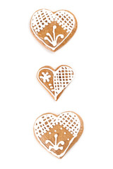 Gingerbread hearts isolated on white background
