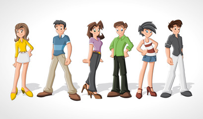 Group cartoon people. Teenagers.