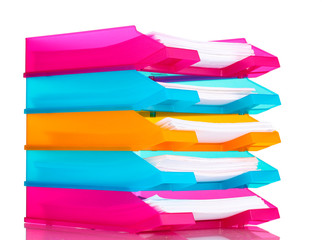bright trays for papers isolated on white