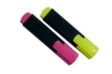 Highlighter pen in two colors  yellow and purple