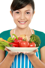 woman with fruits and vegetables