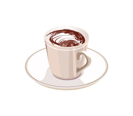 cup of coffee on a saucer on a white background