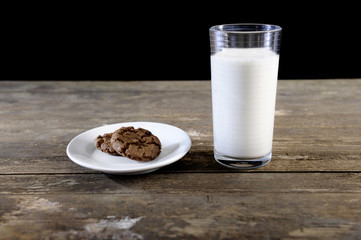 glass of milk and chocolate cookies