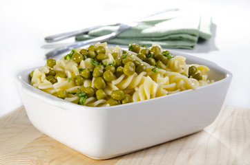 Warm pasta salad with peas