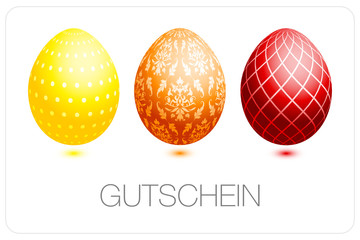 Gutschein 3 Ostereier gelb/orange/rot