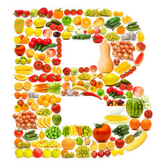 Alphabet made of many fruits and vegetables