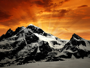 mountain Breithorn and Klein Matterhorn in the sunset