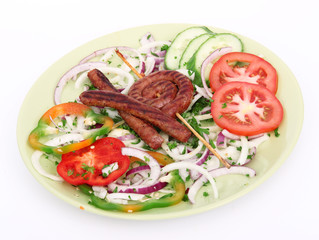 Delicious sausages with vegetable