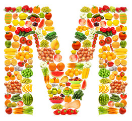Alphabet made of many fruits and vegetables