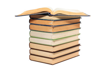 old books on white background