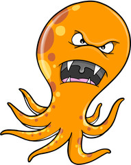 Angry Orange Octopus Vector Illustration Art