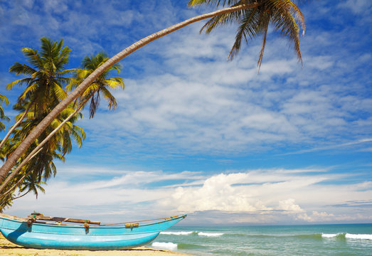 Sri-Lanka sunny coast with fishers boat