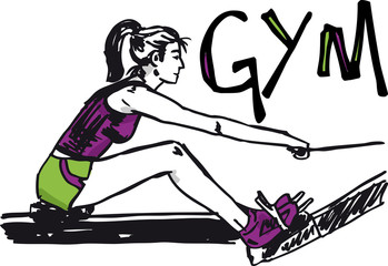 Sketch of woman exercising on machines at gym - health club.