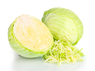 sliced ​​green cabbage isolated on white