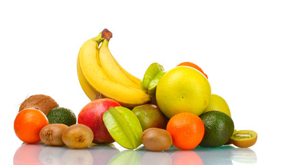Assortment of exotic fruits isolated on white