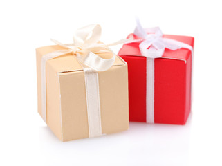 beautiful gifts with bows isolated on white