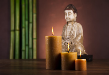 Still life with buddha statue and bamboo