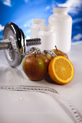 Fitness, dumbell and blue sky