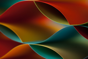 detail of curved, colored sheets of paper
