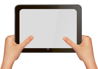 Hands holding digital tablet pc. Vector illustration