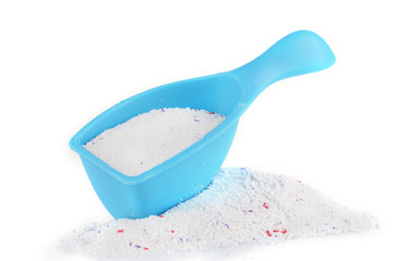 Washing powder in blue container,isolated on white
