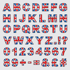 United Kingdom vector set of union jack flag alphabet clipart