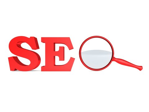 SEO Search Concept red text with magnifier