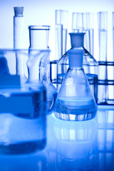 Test tubes on blue background
