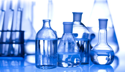 Laboratory glassware with white background
