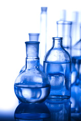 Laboratory glassware with white background