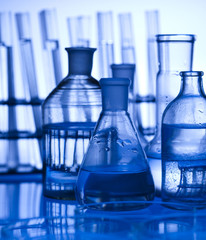Test tubes on blue background