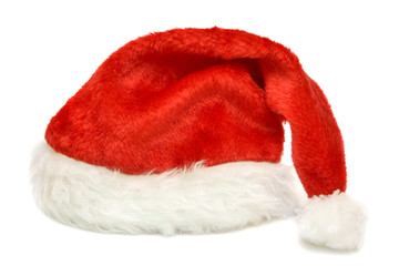 Red cap of Santa on a white background