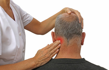 Therapist relieving pain in neck