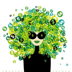 Crédence de cuisine en verre imprimé Visage de femme Portrait de femme avec une coiffure de signes dollar pour votre conception