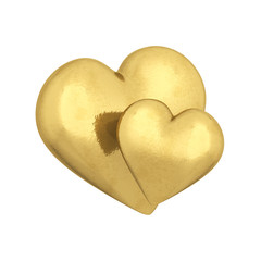 Couple of gold hearts , isolated on white
