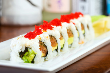 Fresh Sushi Rolls with red fish eggs