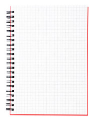Blank page of a notebook with black binder and red cover