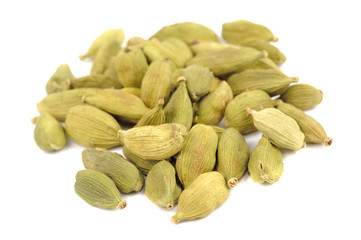 Green Cardamom (Cardamon) Pods Isolated on White Background