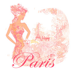 Obraz na płótnie Canvas piękne kobiety zakupy w Paryżu - wektor karty