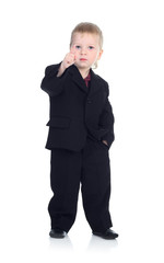 Little businessman isolated on the white