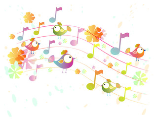 Naklejki  Abstrakcyjne tło muzyczne z ptakami