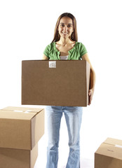 Pretty homemaker packing to move to new house.