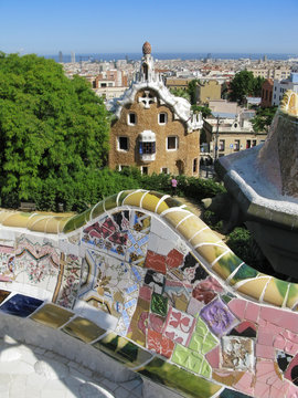 Barcelona: Park Guell, famous park designed by Antoni Gaudi