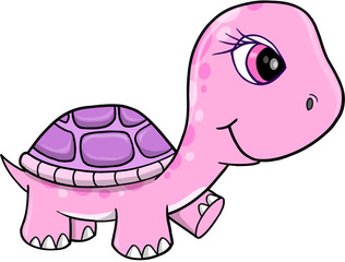 Cute Pink Girl Turtle Vector Illustration Art