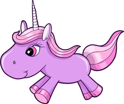 pretty Purple Unicorn Animal Vector Illustration Art
