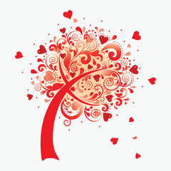 Vector illustration of a love tree. Valentines postcard.